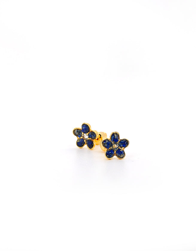 Color Stone Inlay Five-Petal Flower Stud Earrings - Sapphire Blue Series
