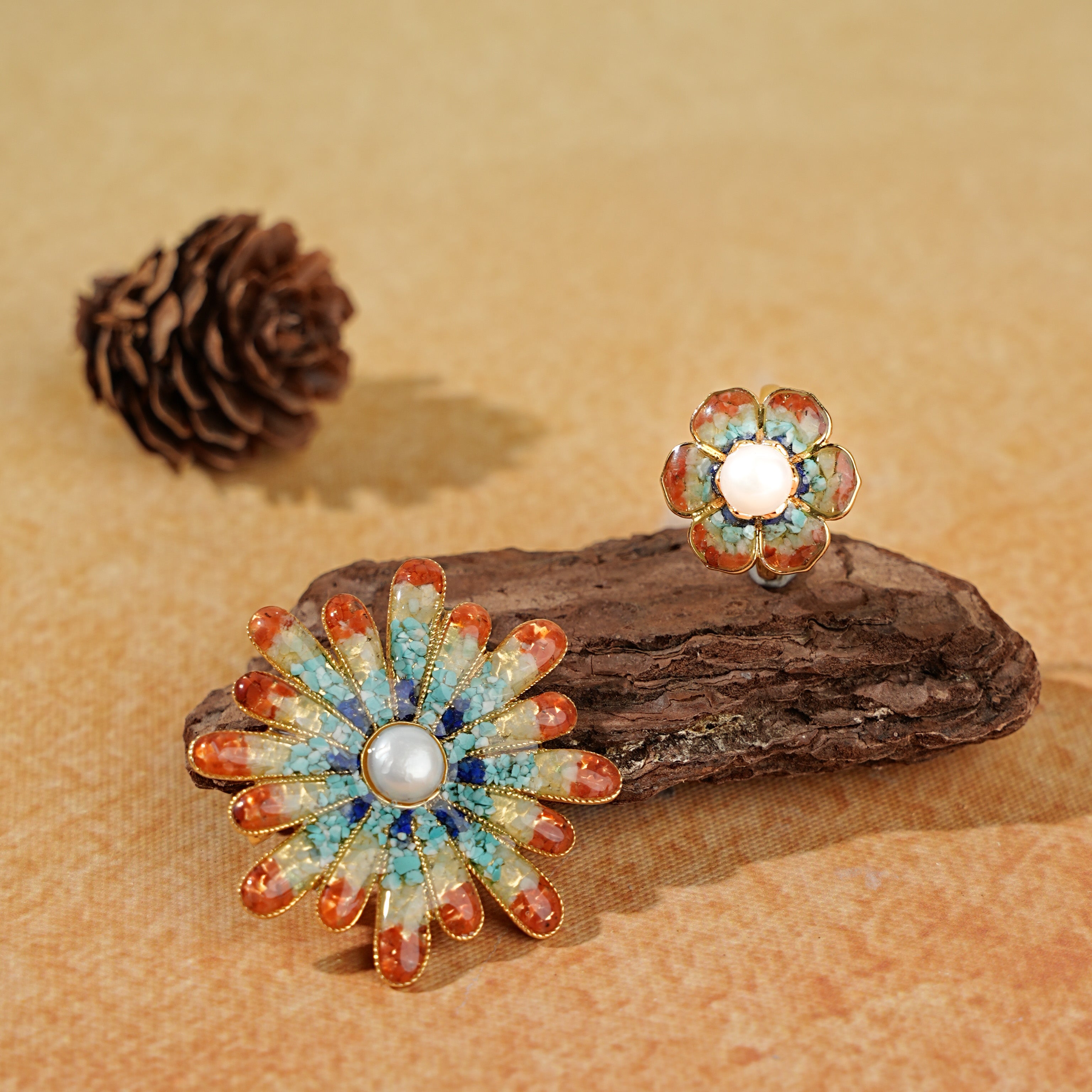 Sunlit Blossom Brooch + Baoxiang Flower Ring Set