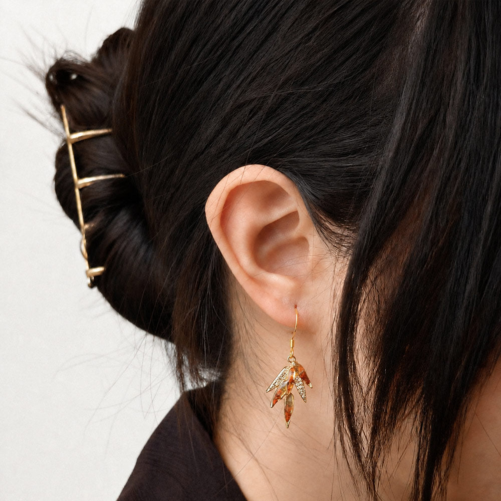 Color Stone Inlay Bamboo Leaf Earrings – Red Series