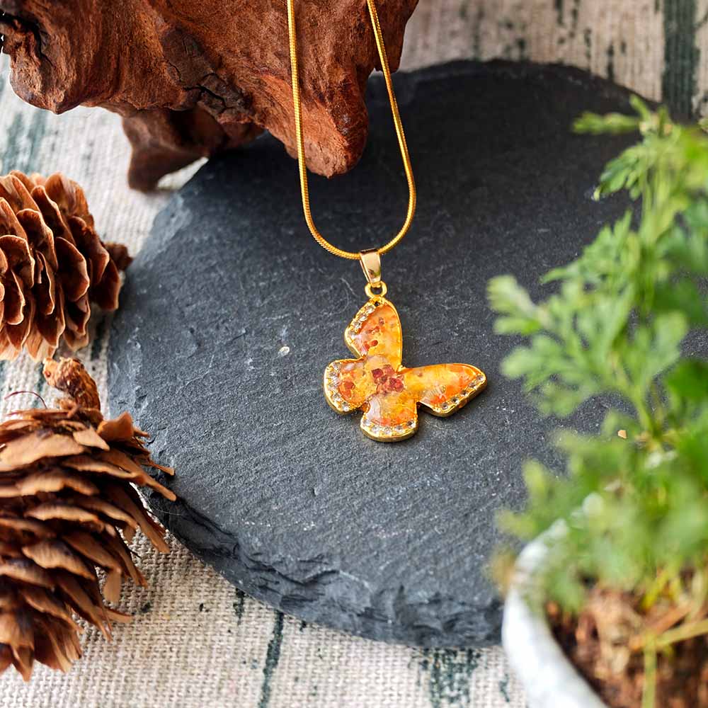 Color Stone Inlay Butterfly Necklace – Prosperous Red 15MM with Crystals