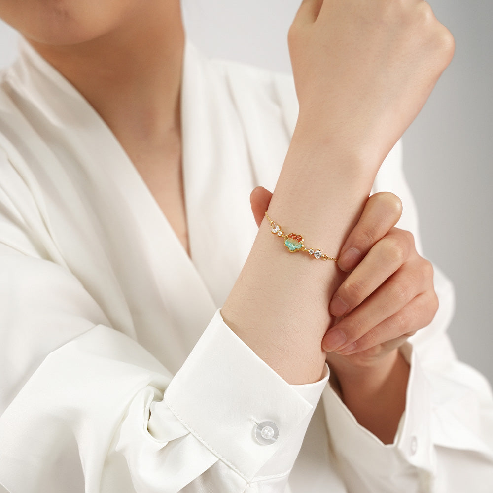 Color Stone Inlay Bracelet – Dunhuang Color Plum Blossom with Diamonds