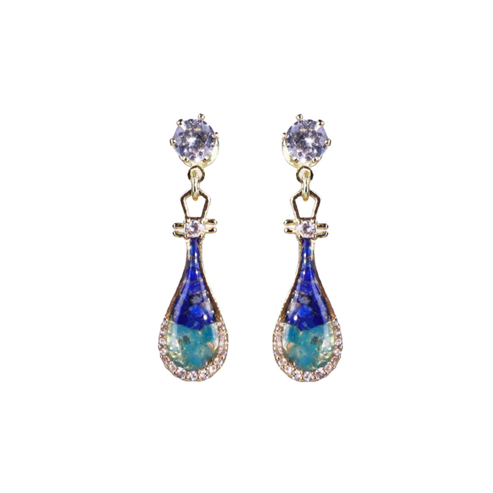 Color Stone Inlay Earrings – Pipa, Royal Blue Gradient Series