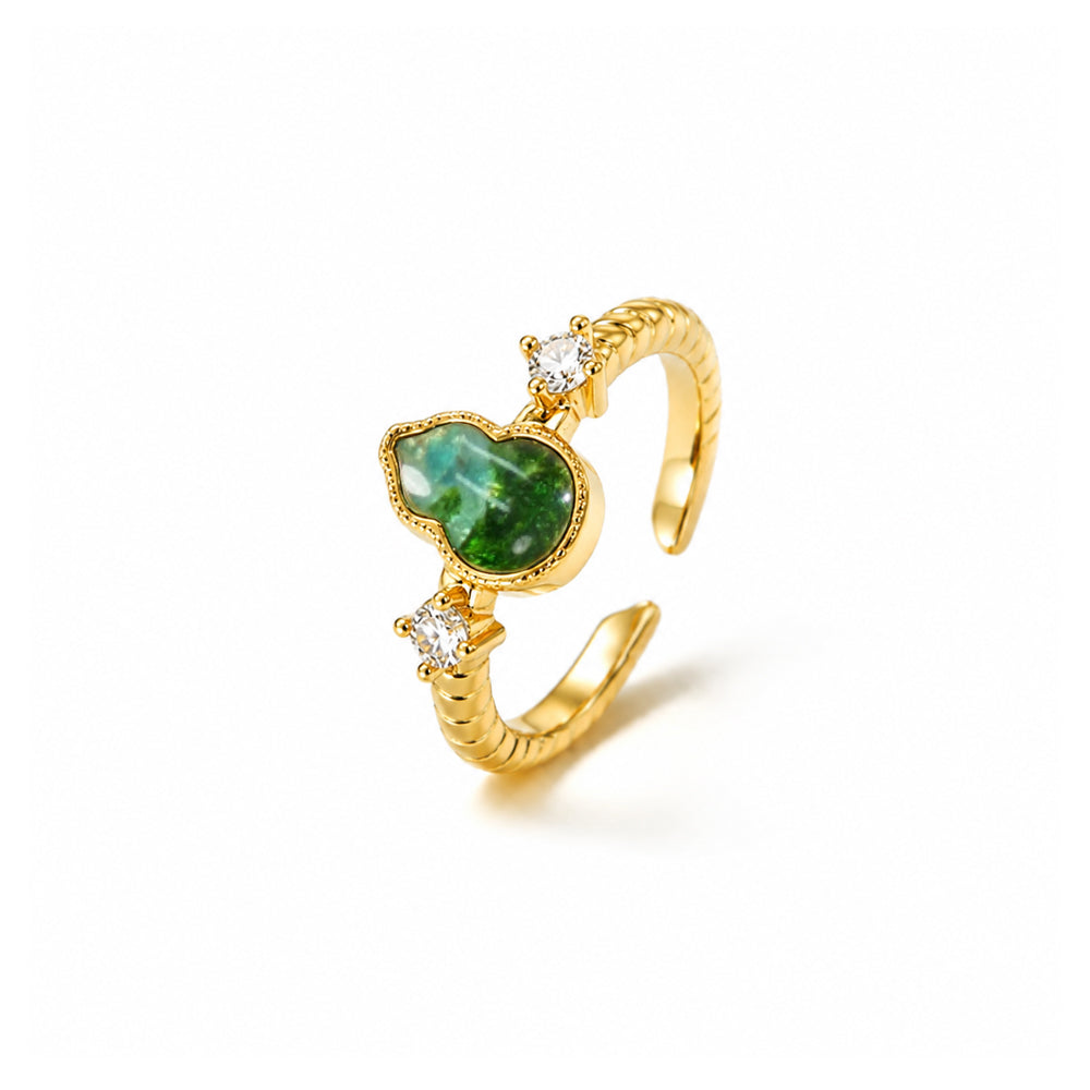 Jadeite Green Gourd Ring Inlaid with Colored Stones