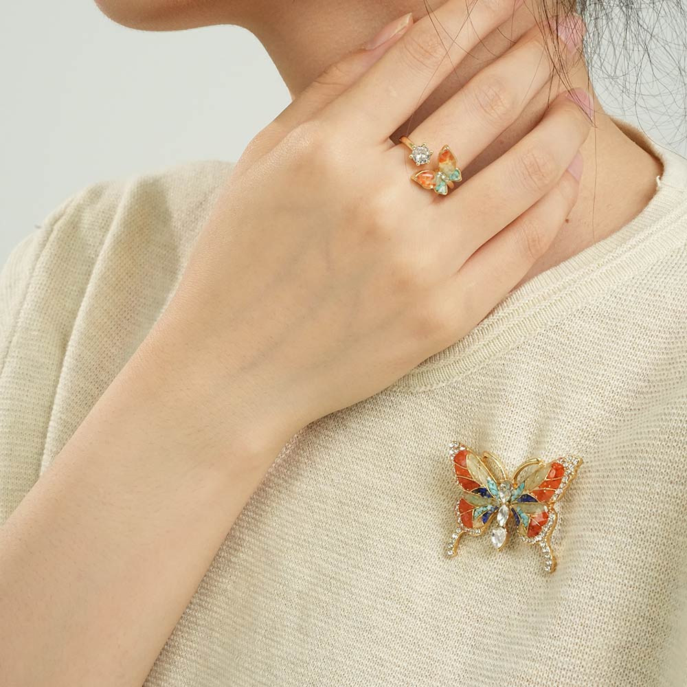 Luminous Butterfly Shadow Dunhuang Metamorphosis Brooch + Ring Bundle
