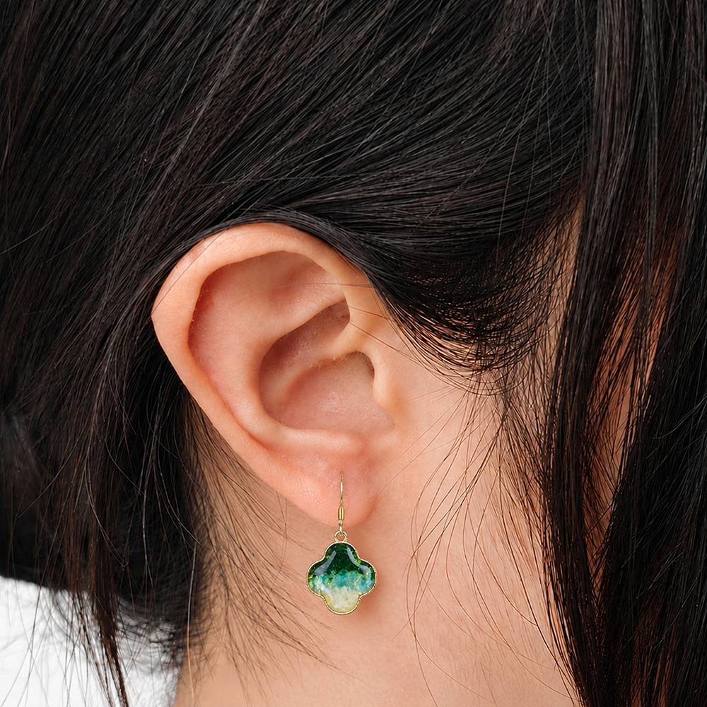 Color Stone Inlay Studs – Four-Leaf Clover, Emerald Green
