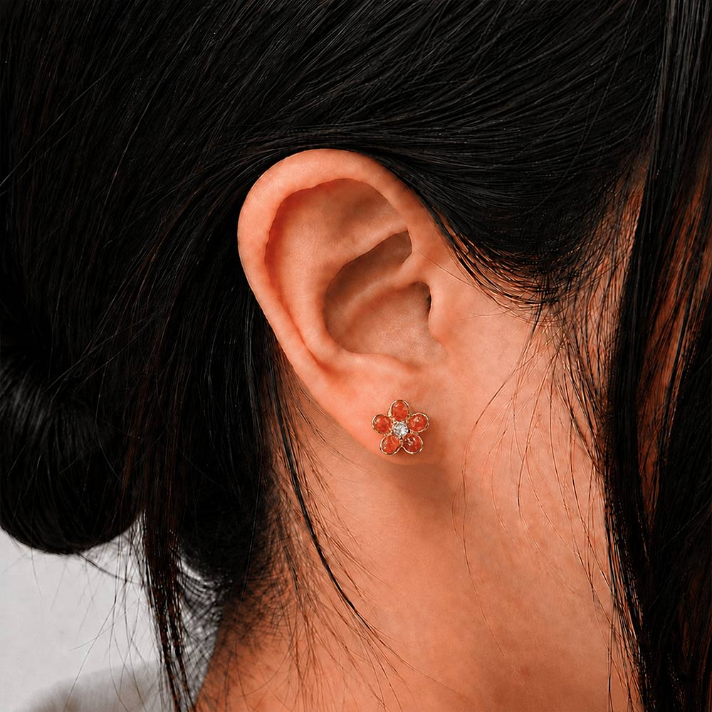 Colorful Stone Inlaid Five-Leaf Flower Stud Earrings, Prosperous Series
