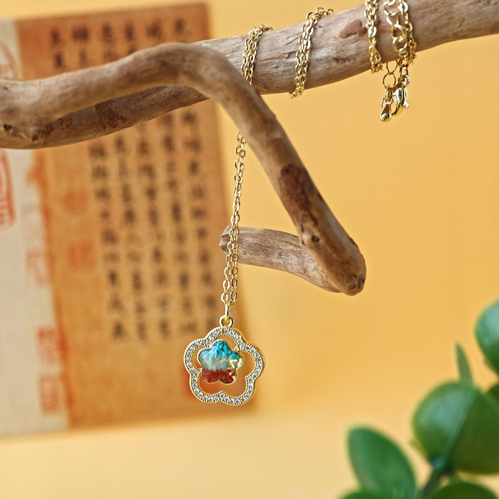 Color Stone Inlay Dunhuang Hollow Plum Blossom Necklace