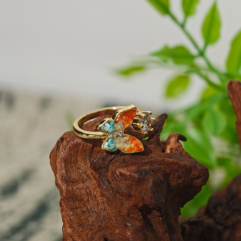 Colored Stone Inlaid Dunhuang Color Butterfly Ring