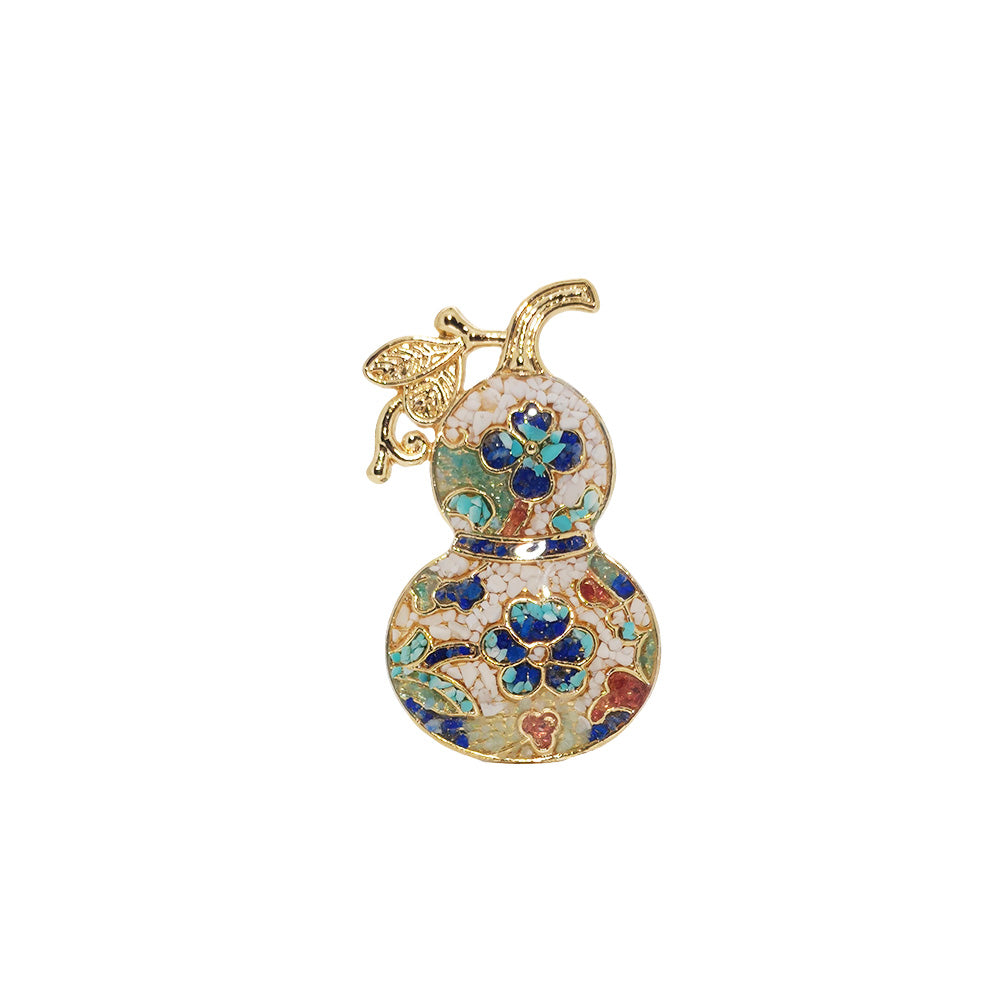 Color Stone Inlay Multi-Gourd Brooch – Blue & White Series