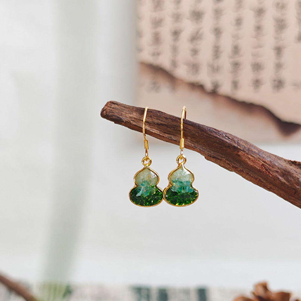 Color Stone Inlay Jade Green Gourd Stud Earrings
