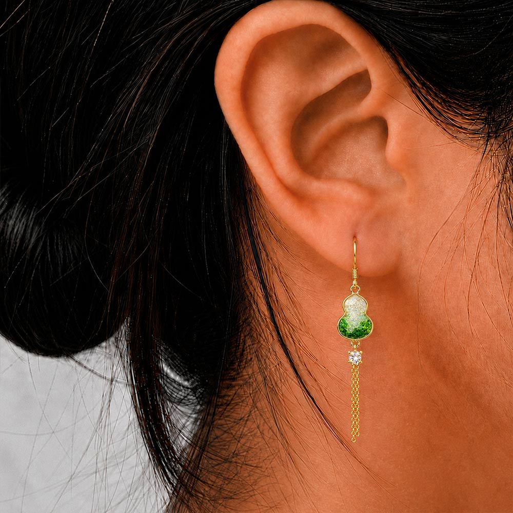 Color Stone Inlay Gourd Stud Earrings with Pendant