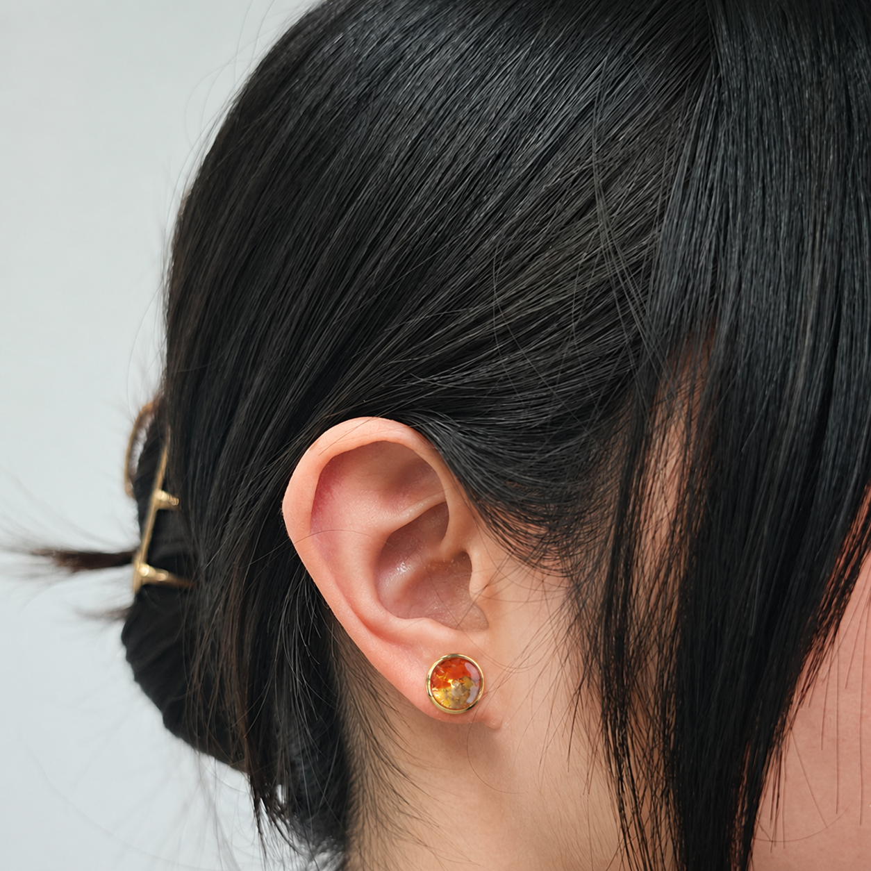 Color Stone Inlay Small Round Bead Stud Earrings, Red & Prosperous Series