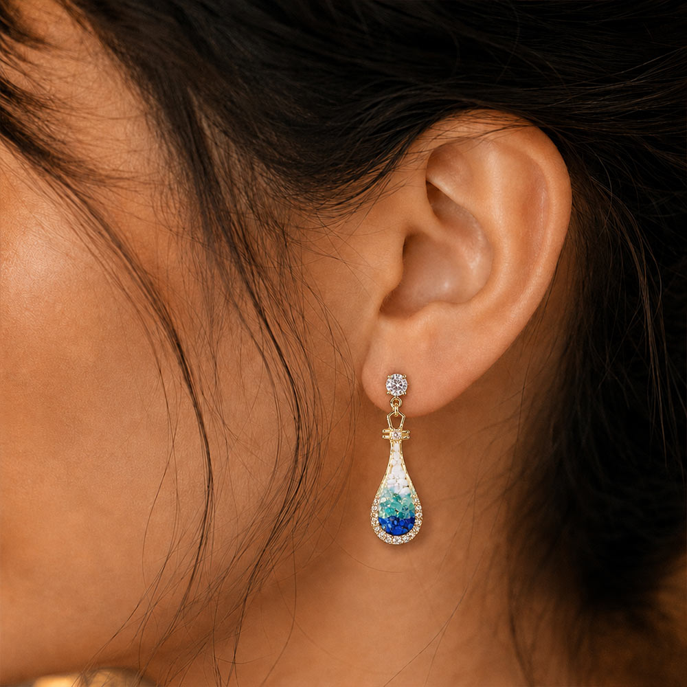Colored Stone Inlaid Pipa Earrings Blue-and-White Series