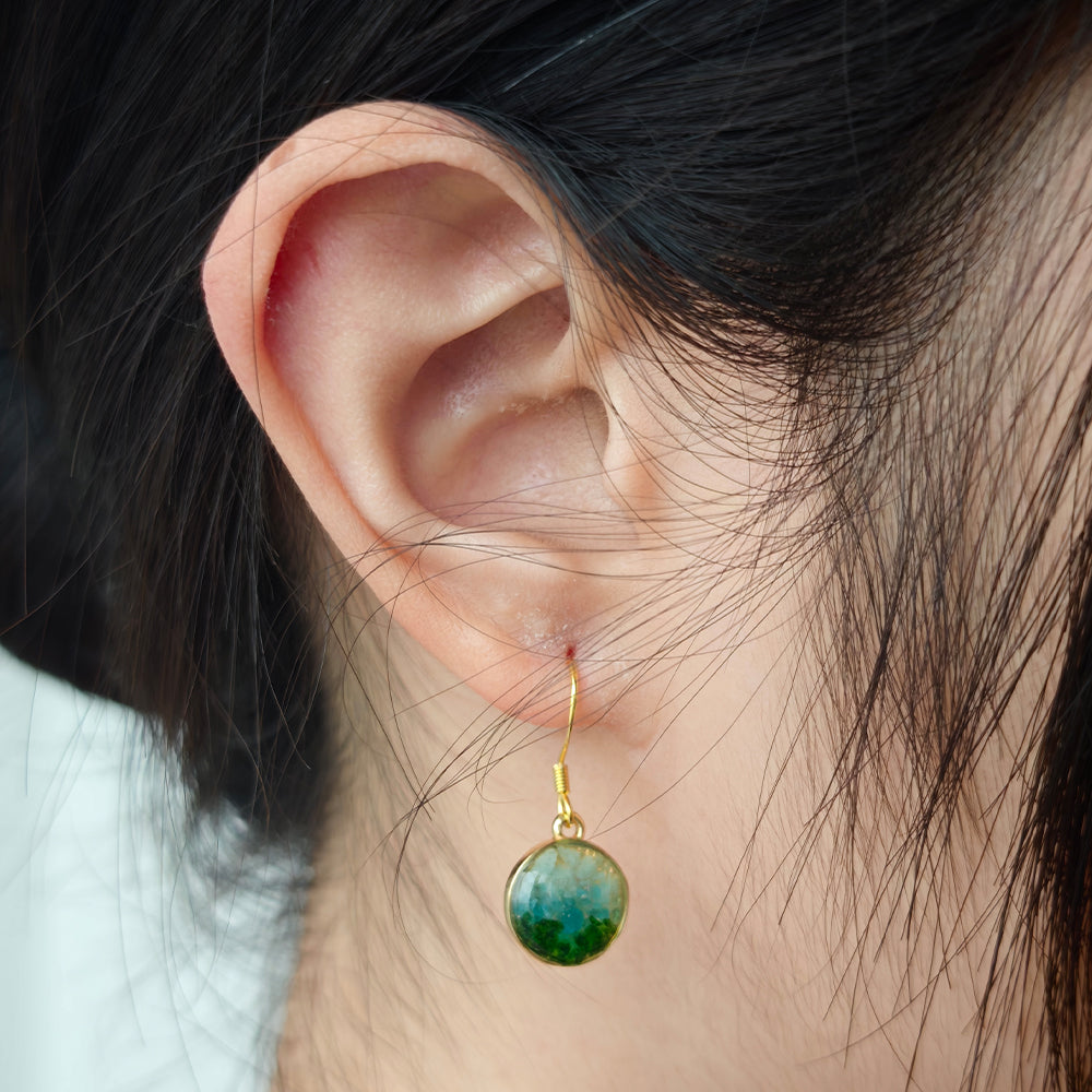 Color Stone Inlay Small Round Bead Drop Earrings – Jade Green Series