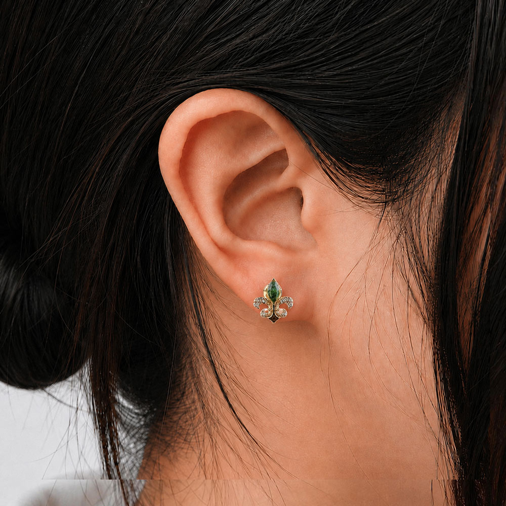 Colorful Stone Inlaid Earrings, Emerald Green Floral Teardrop