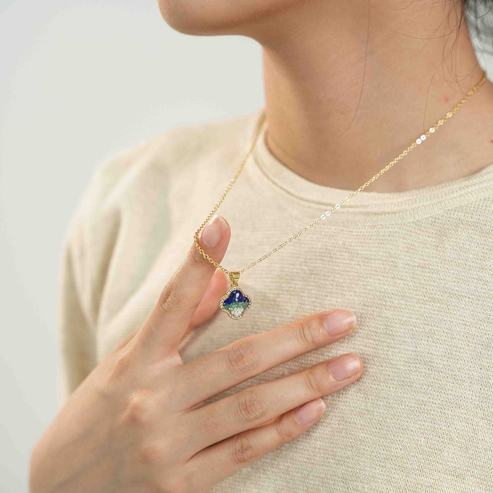 Color Stone Inlay Clover Necklace – Blue & White
