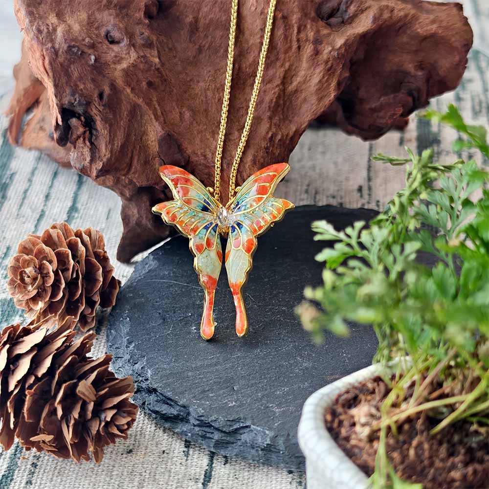 Color Stone Inlay Large Butterfly Necklace – Dunhuang Red