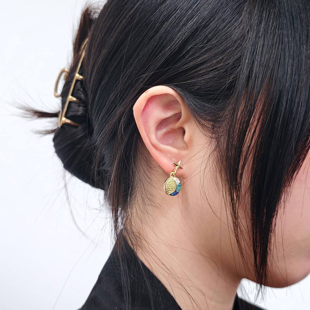 Stone Inlay Sun Moon Star Earrings, Blue and White Style