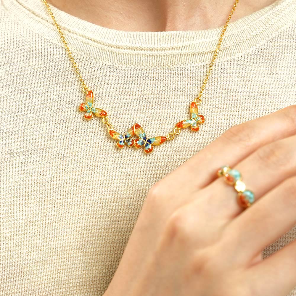 Zhuangzi's Butterfly Dream Dunhuang Butterfly Ring + Necklace Bundle