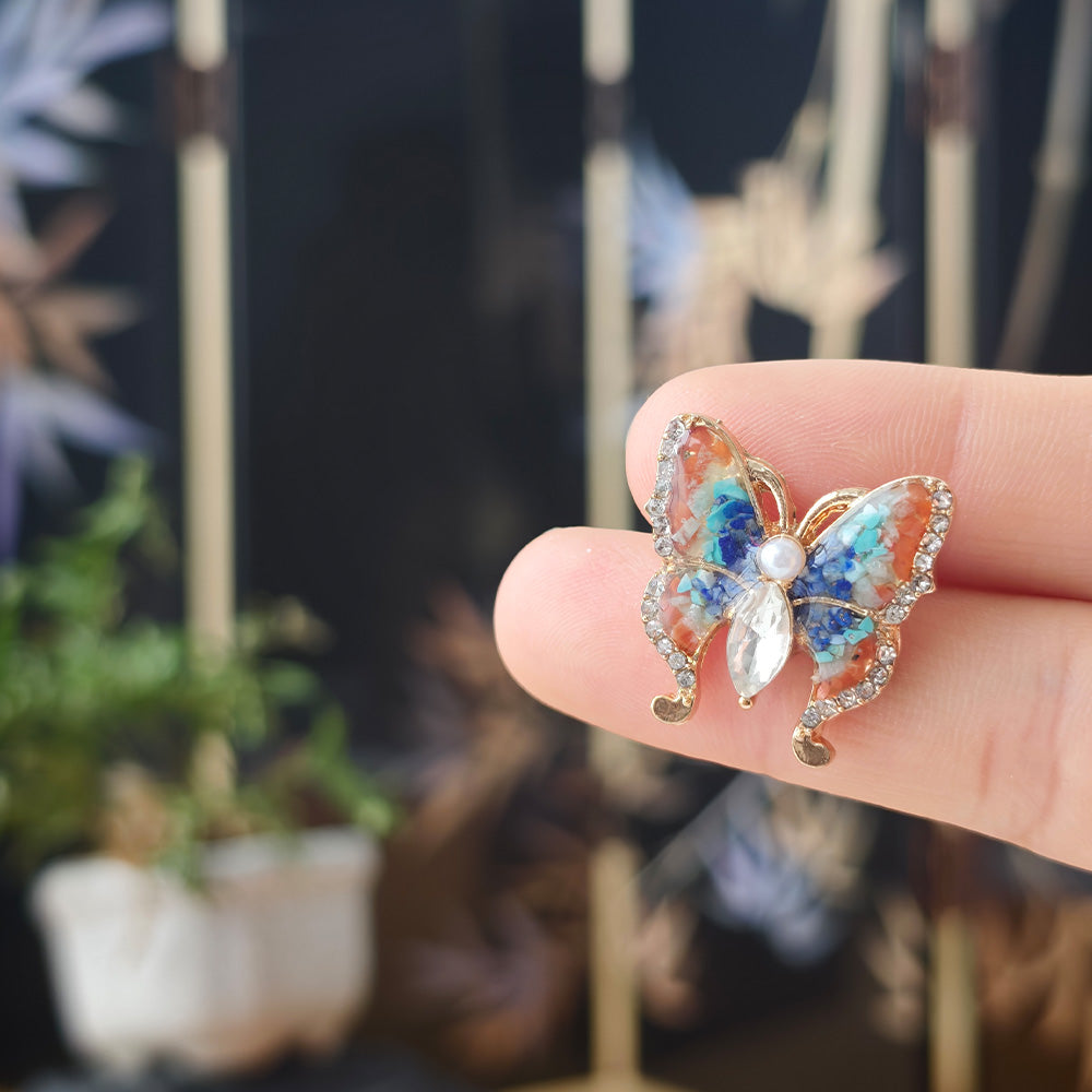 Dunhuang Color Gem Inlay Pearl Butterfly Brooch
