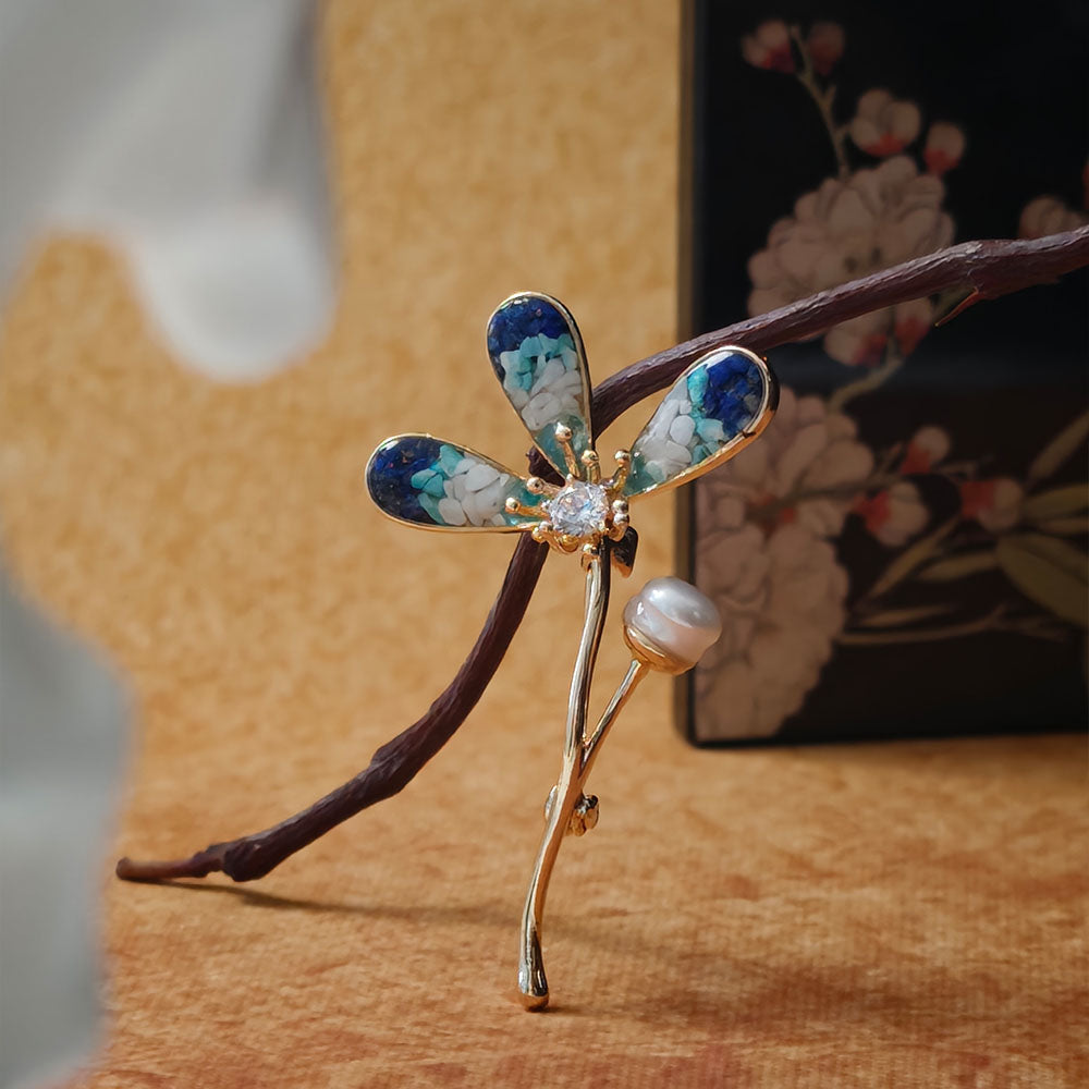 Blue & White Lucky Three-Leaf Clover Brooch