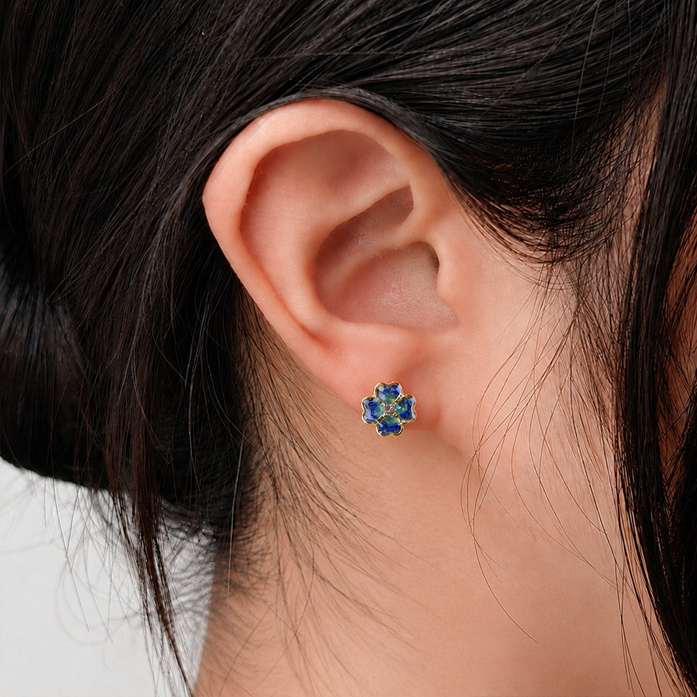 Royal Blue Clover Stone Inlay Earrings