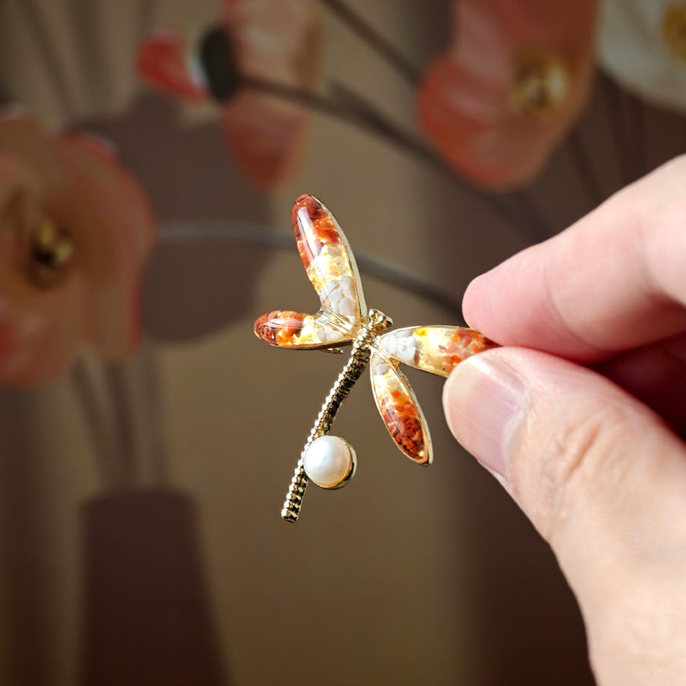 South Red Dragonfly B-Shaped Brooch with Color Stone Inlay