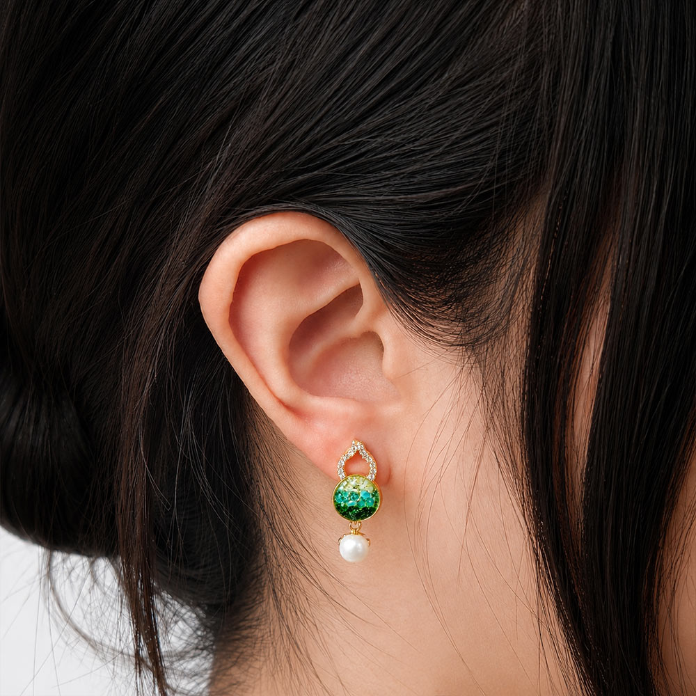 Color Stone Inlay Studs – Gourd B, Emerald Green