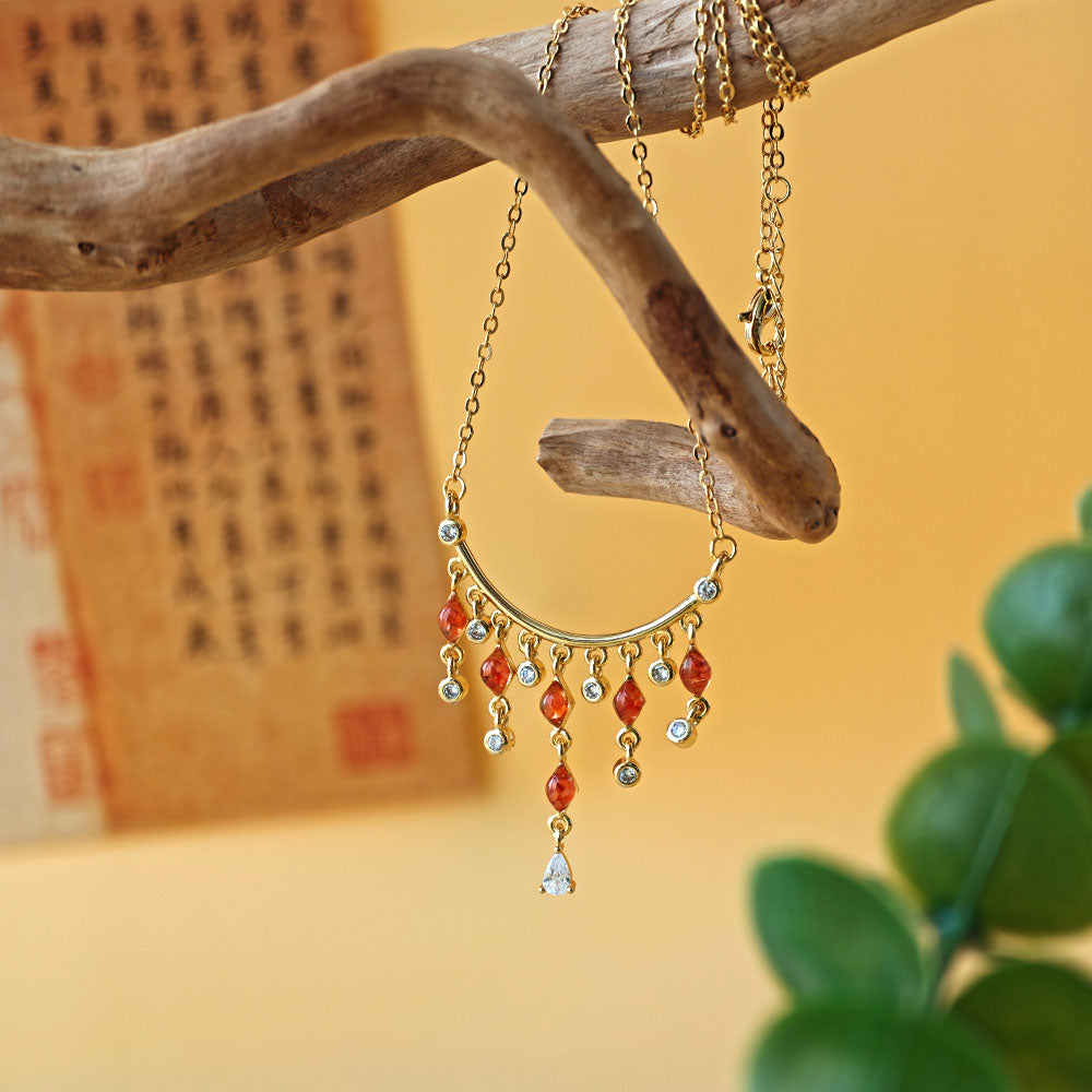 Color Stone Inlay Diamond Yingluo Necklace – Red & Prosperous Series