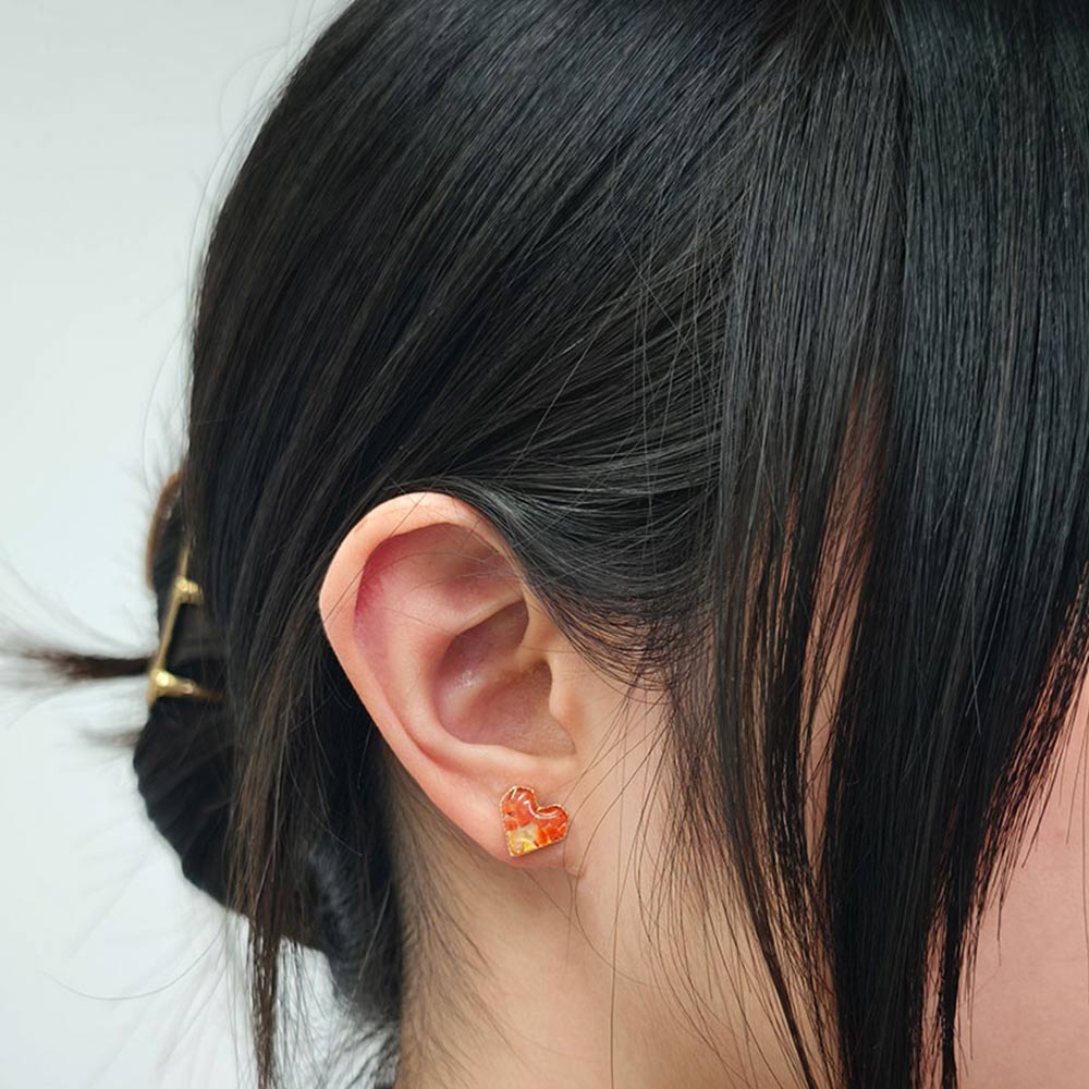 Red Stone Inlay Heart Earrings