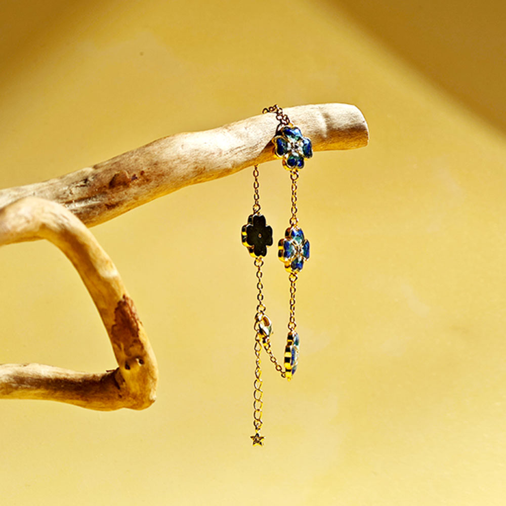 Color Stone Inlay Bracelet – Four-Leaf Clover B, Blue & White Series