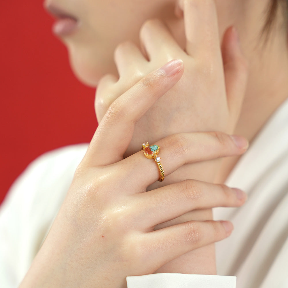 Dunhuang-Colored Gourd Ring Inlaid with Colored Stones
