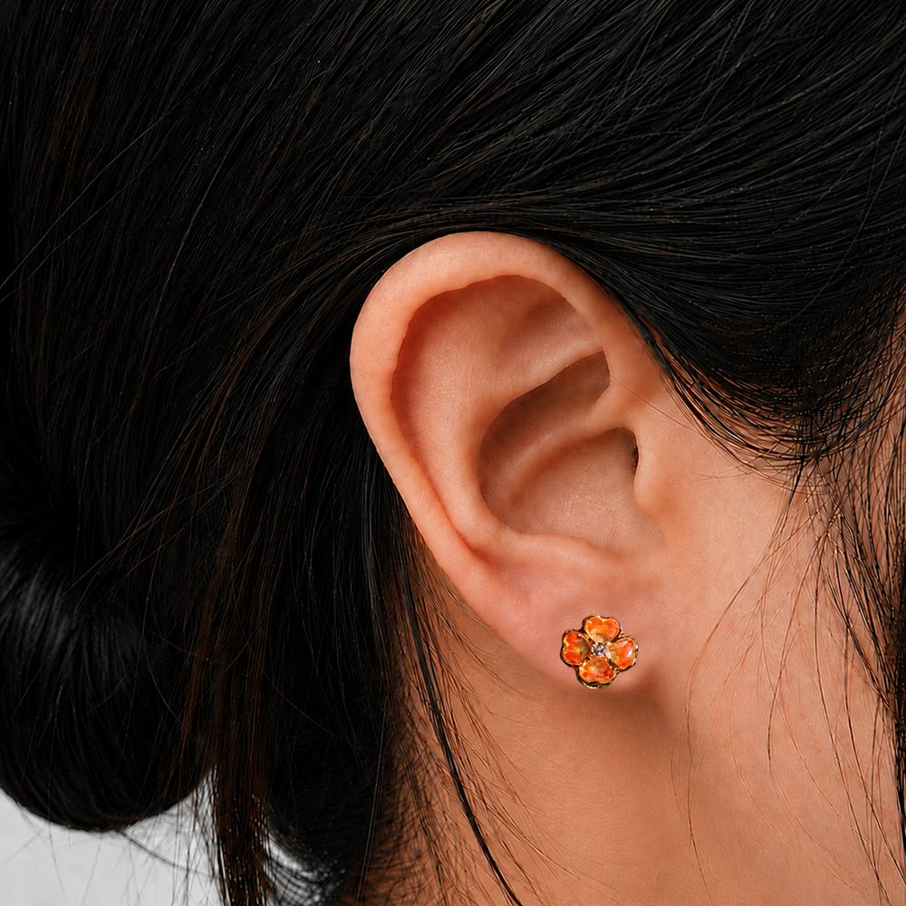 Colorful Stone Inlaid Four-Leaf Clover Stud Earrings, Prosperous Series