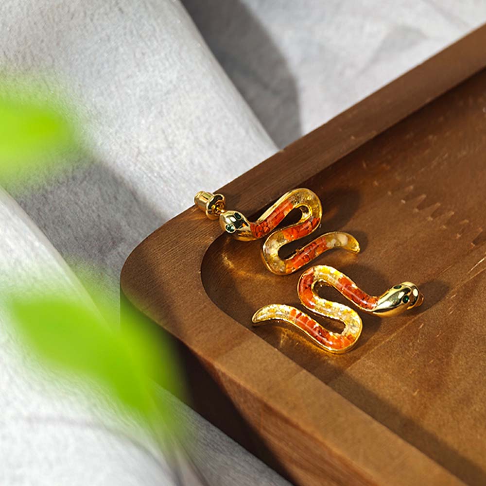 Color Stone Inlay Snake Stud Earrings – Red & Prosperous Series