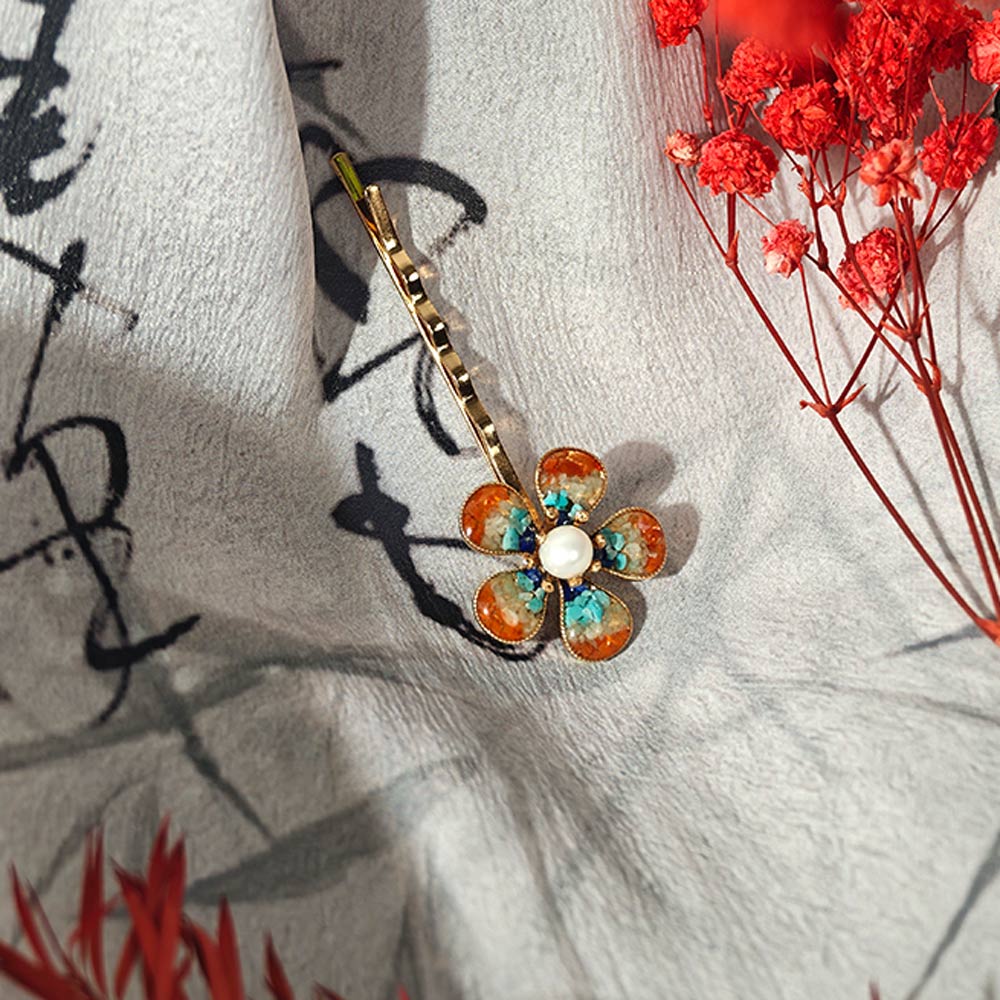 Colorful Stone Inlaid Dunhuang-Colored Peach Blossom Hair Clip