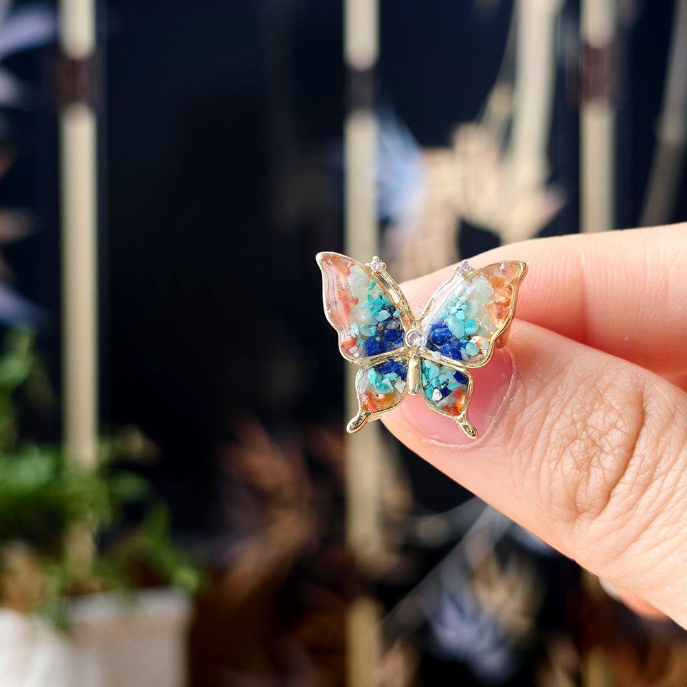 Dunhuang-Colored Butterfly Brooch Inlaid with Colored Stones