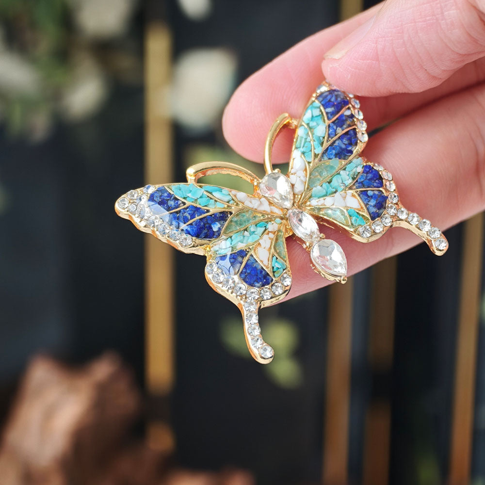 Blue & White Stone Inlay Butterfly Brooch