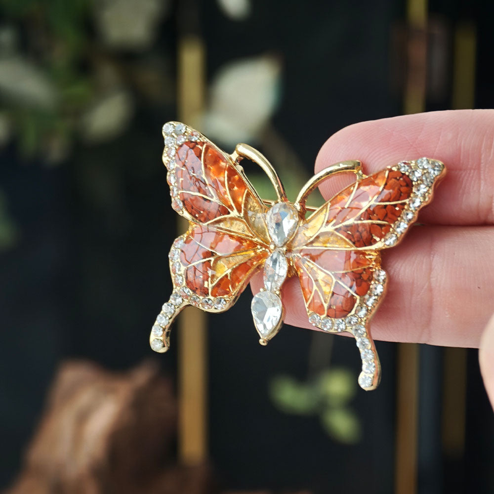 Exquisite Red Stone Inlay Butterfly Brooch