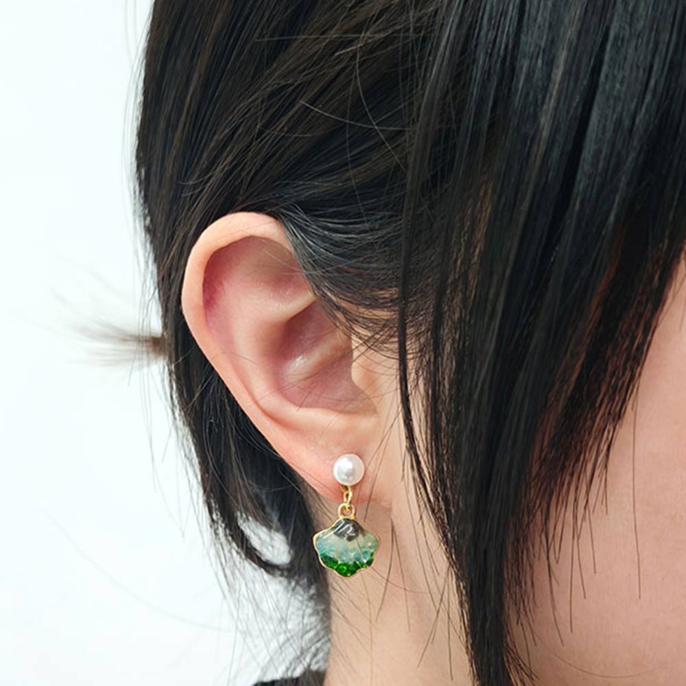 Jade Green Shell Stone Inlay Earrings