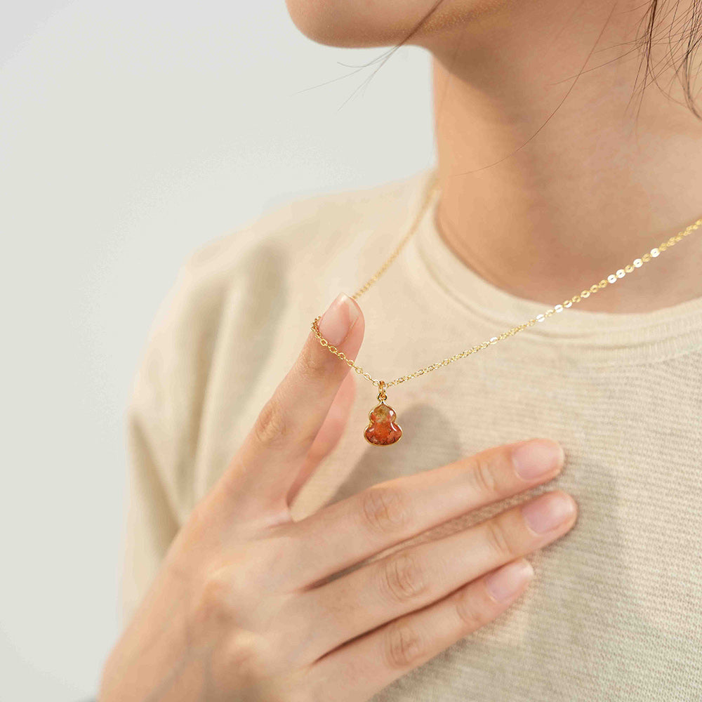 Color Stone Inlay Necklace – Gourd, Prosperous Red