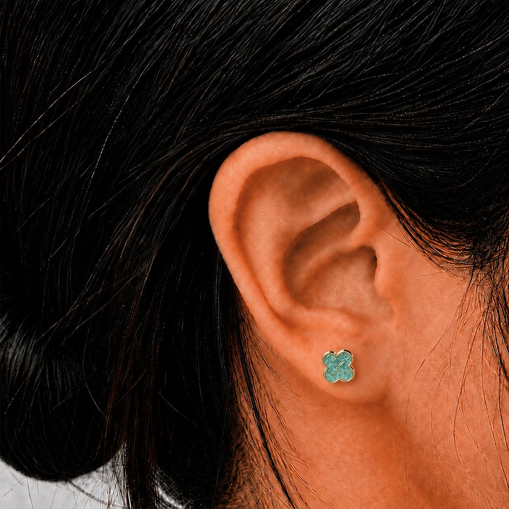Color Stone Inlay Earrings – Clover, Royal Blue