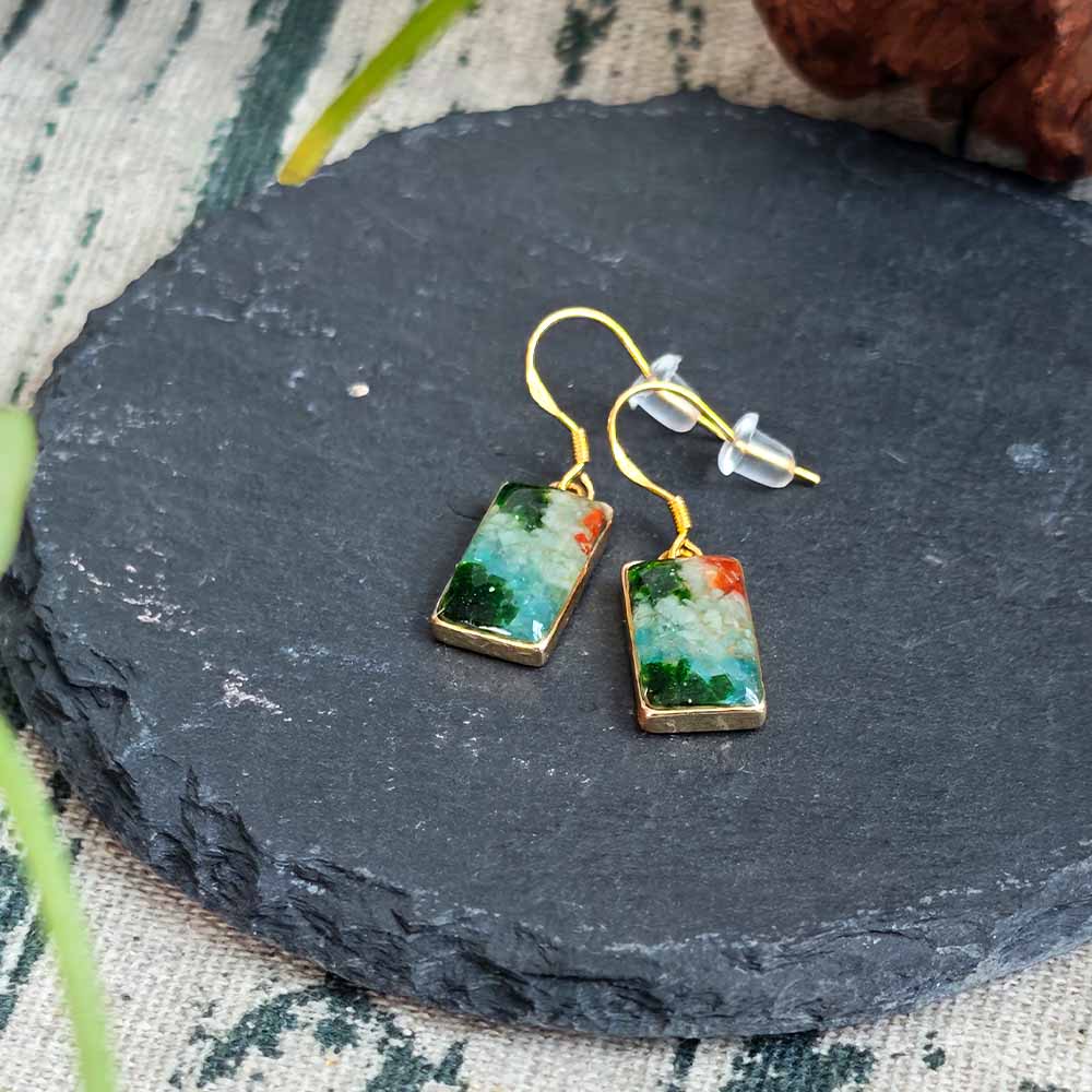 Rainy-Day Jiangnan Rectangular Ear Hooks with Color Stone Inlay
