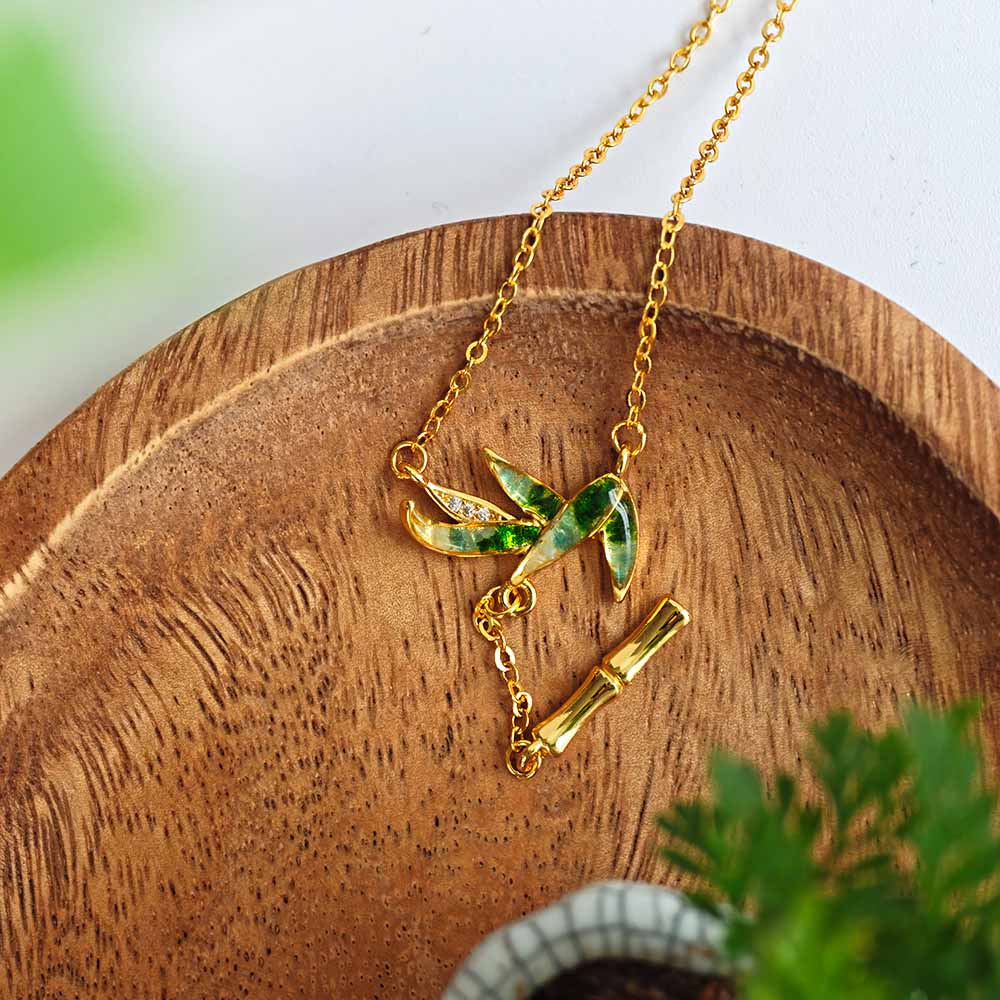 Jadeite Bamboo Leaf Necklace with Colored Stone Inlay
