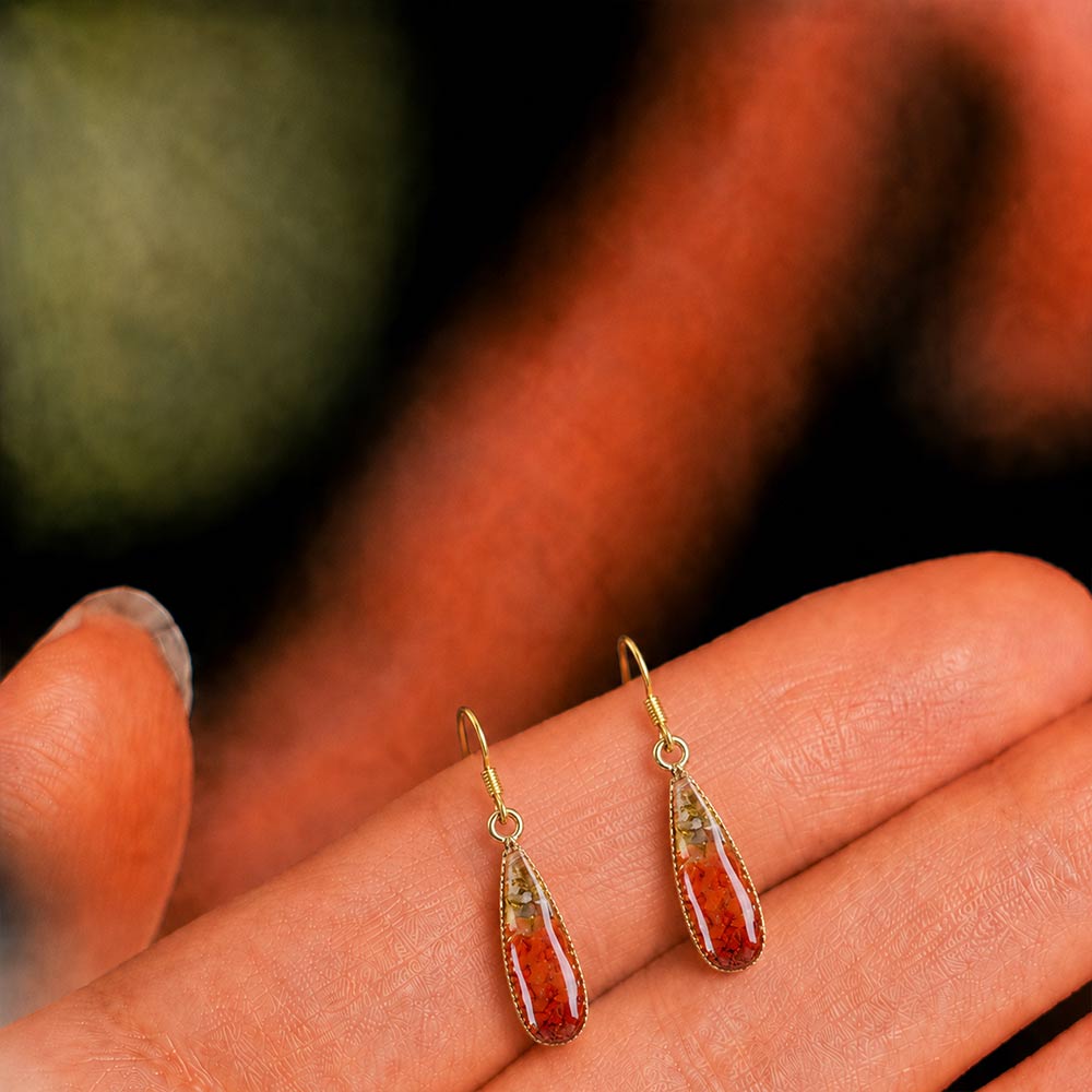 Colorful Stone Inlaid Teardrop Earrings, Prosperity Red Series