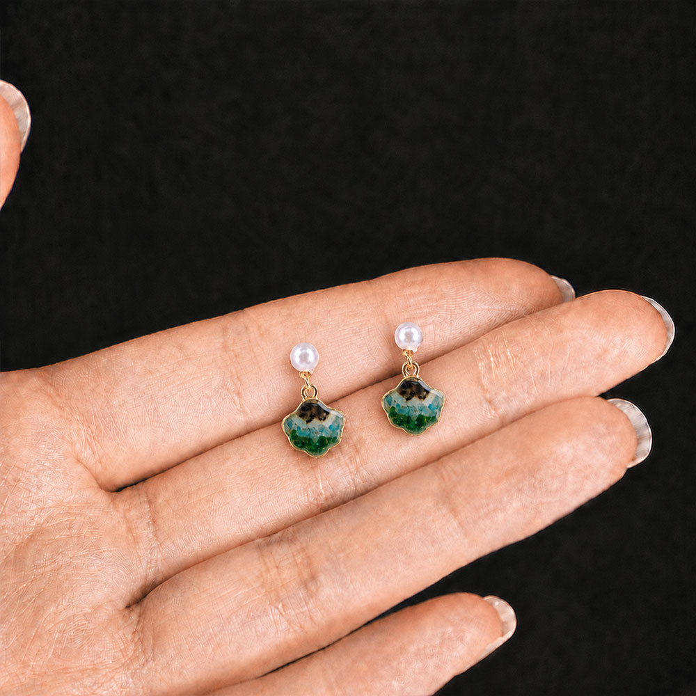 Jade Green Shell Stone Inlay Earrings