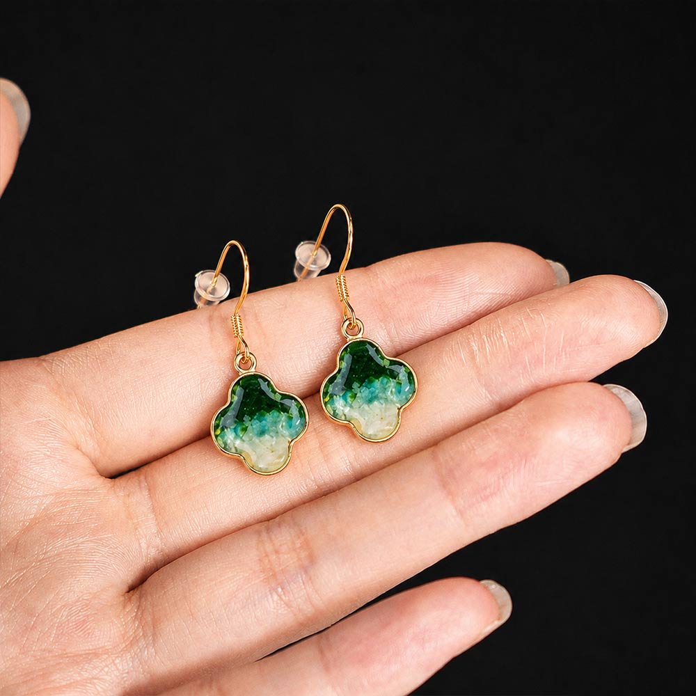 Color Stone Inlay Studs – Four-Leaf Clover, Emerald Green