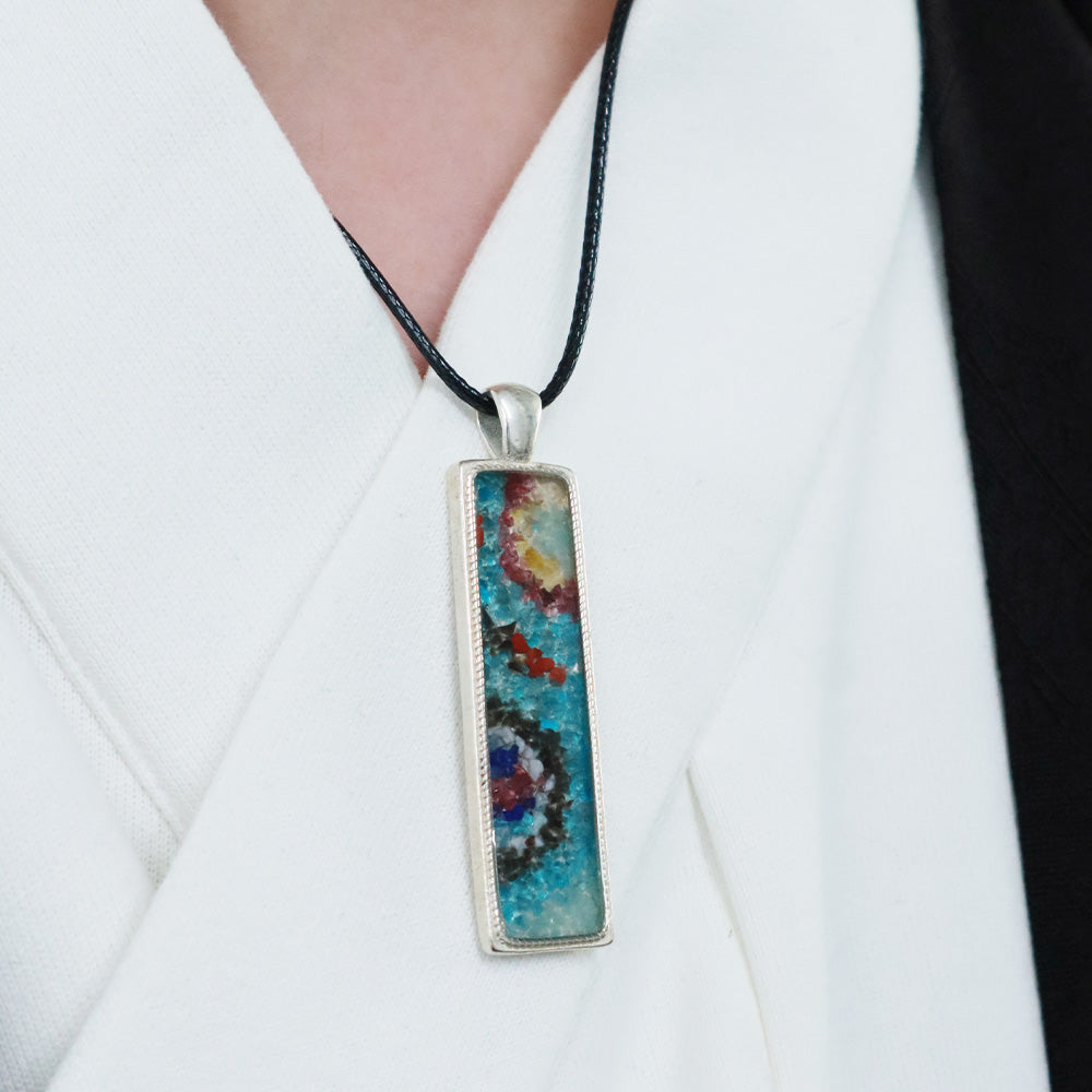 Color Stone Inlay Necklace – Rectangular, Blue & Purple Dunhuang