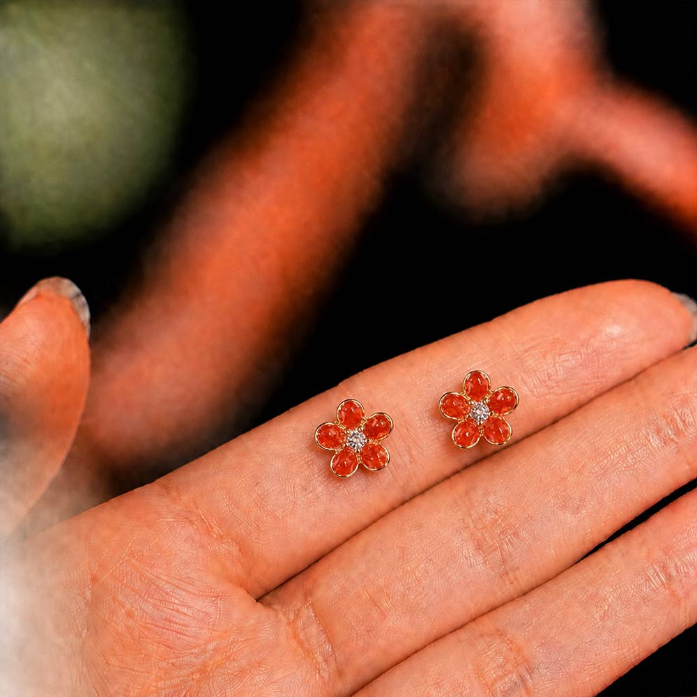 Colorful Stone Inlaid Five-Leaf Flower Stud Earrings, Prosperous Series