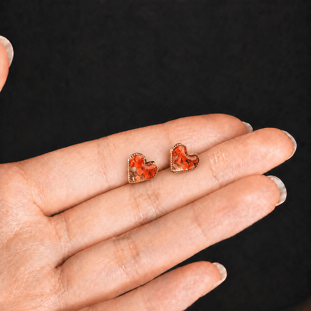 Red Stone Inlay Heart Earrings