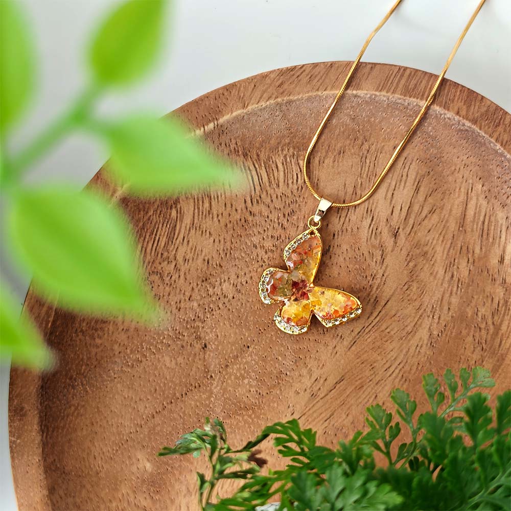 Color Stone Inlay Butterfly Necklace – Prosperous Red 15MM with Crystals